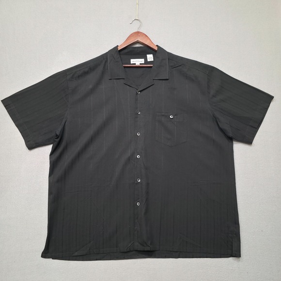 Pronto Uomo Men's Black Striped Short Sleeve Button Up Silk Shirt Size 3X - Picture 1 of 6